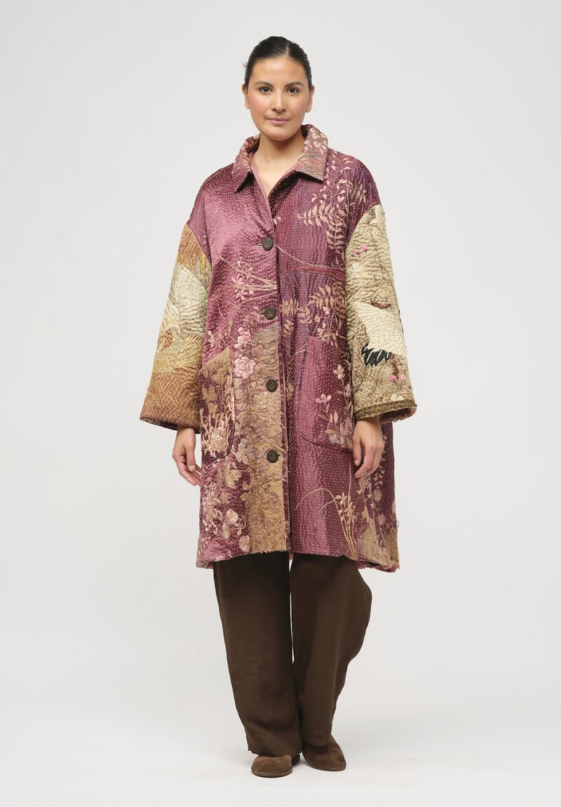 By Walid Chinese Silk Georgina Coat in Gold & Wine Purple	