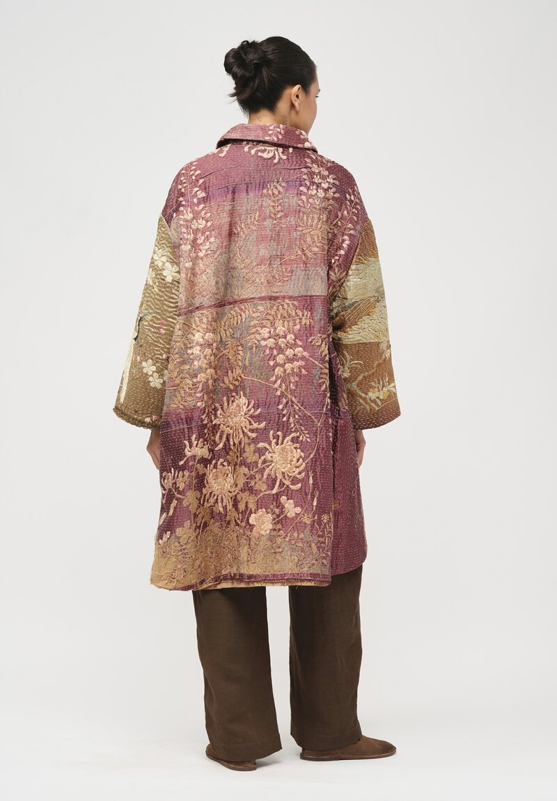 By Walid Chinese Silk Georgina Coat in Gold & Wine Purple	