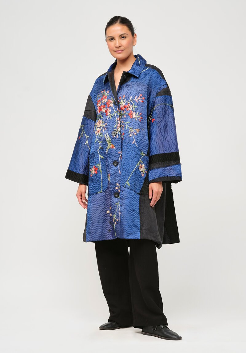 By Walid Chinese Silk Georgina Coat in Blue & Black	