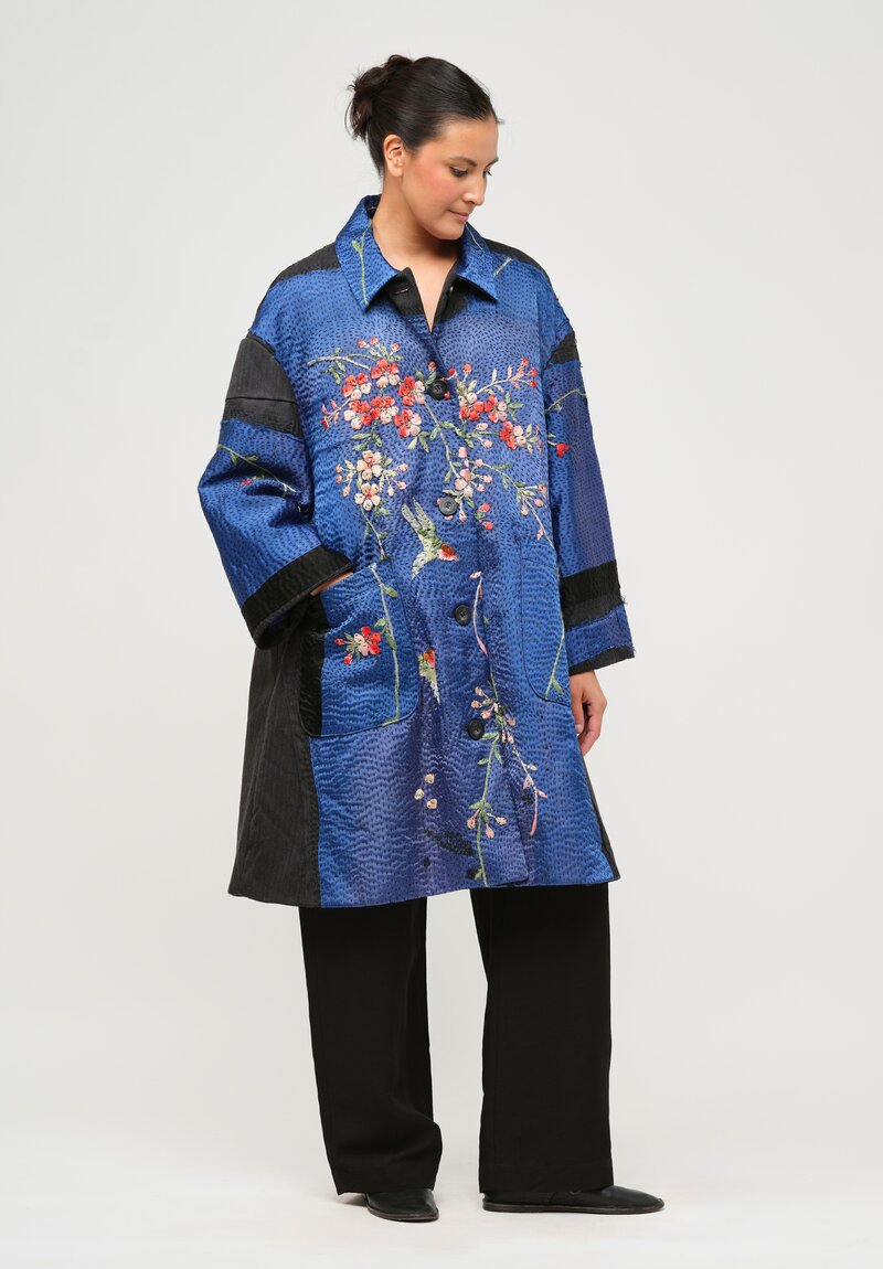 By Walid Chinese Silk Georgina Coat in Blue & Black	