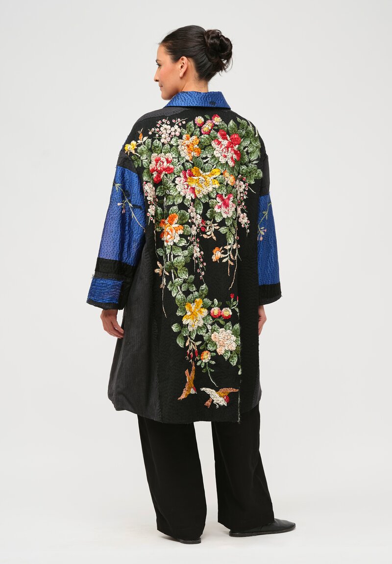 By Walid Chinese Silk Georgina Coat in Blue & Black	