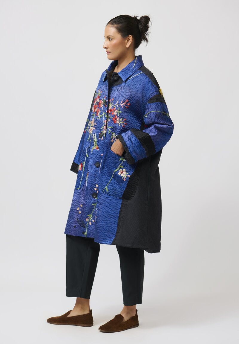 By Walid Chinese Silk Georgina Coat in Blue & Black	