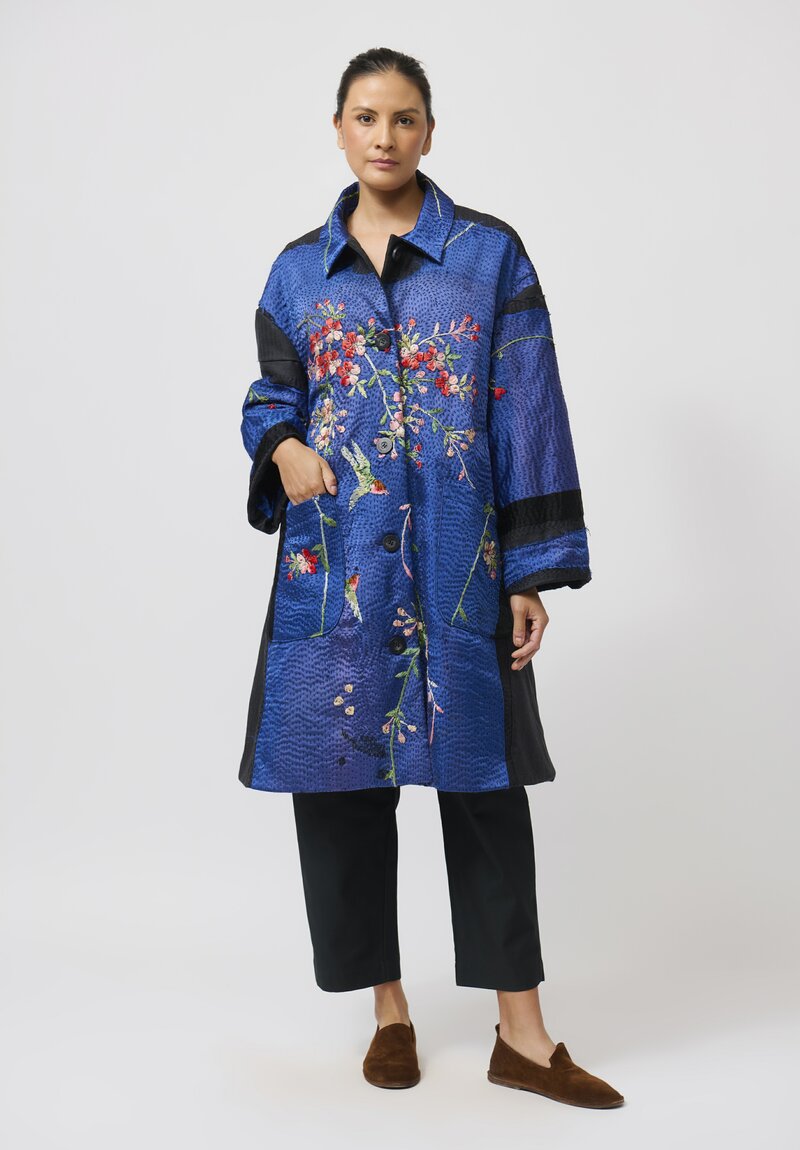 By Walid Chinese Silk Georgina Coat in Blue & Black	