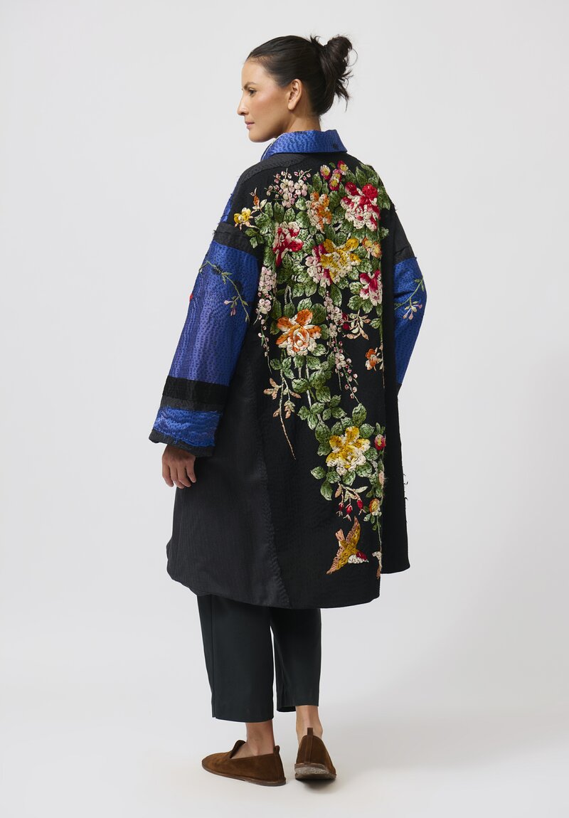 By Walid Chinese Silk Georgina Coat in Blue & Black	