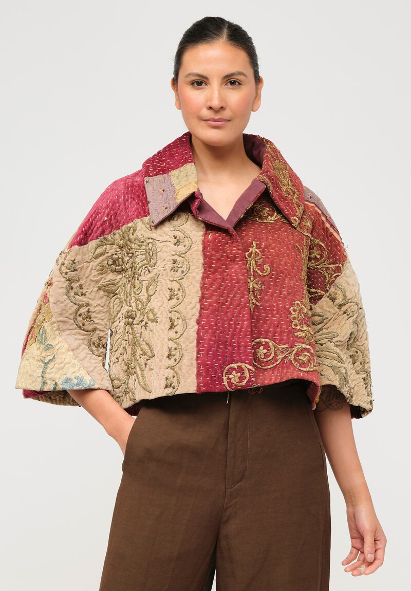 By Walid Silk Farrah Jacket in Brown & Red	