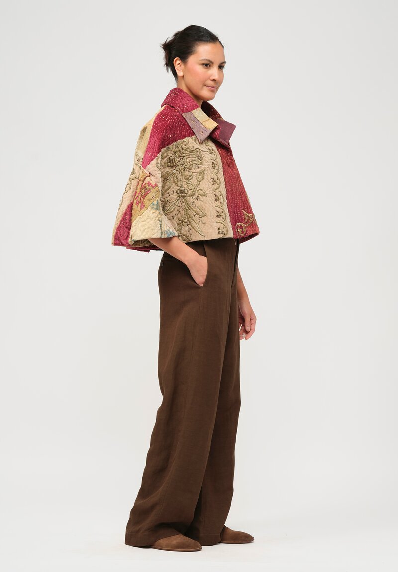 By Walid Silk Farrah Jacket in Brown & Red	