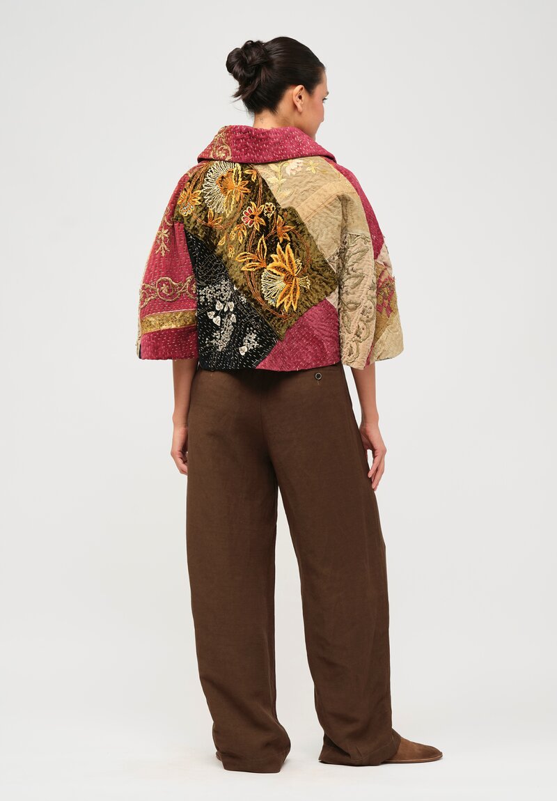 By Walid Silk Farrah Jacket in Brown & Red	