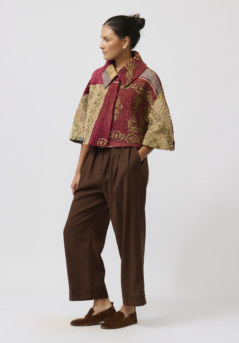 By Walid Silk Farrah Jacket in Brown & Red	