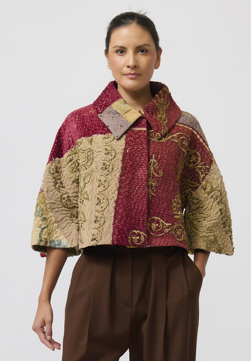 By Walid Silk Farrah Jacket in Brown & Red	