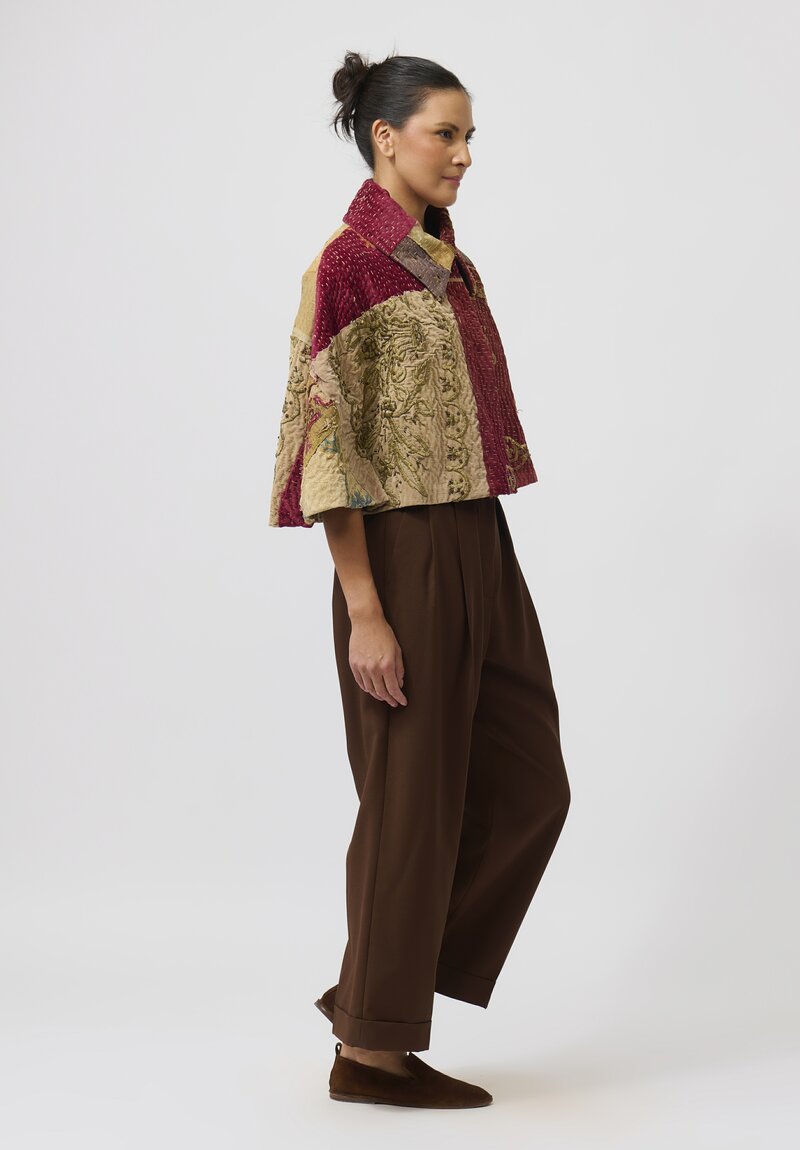 By Walid Silk Farrah Jacket in Brown & Red	