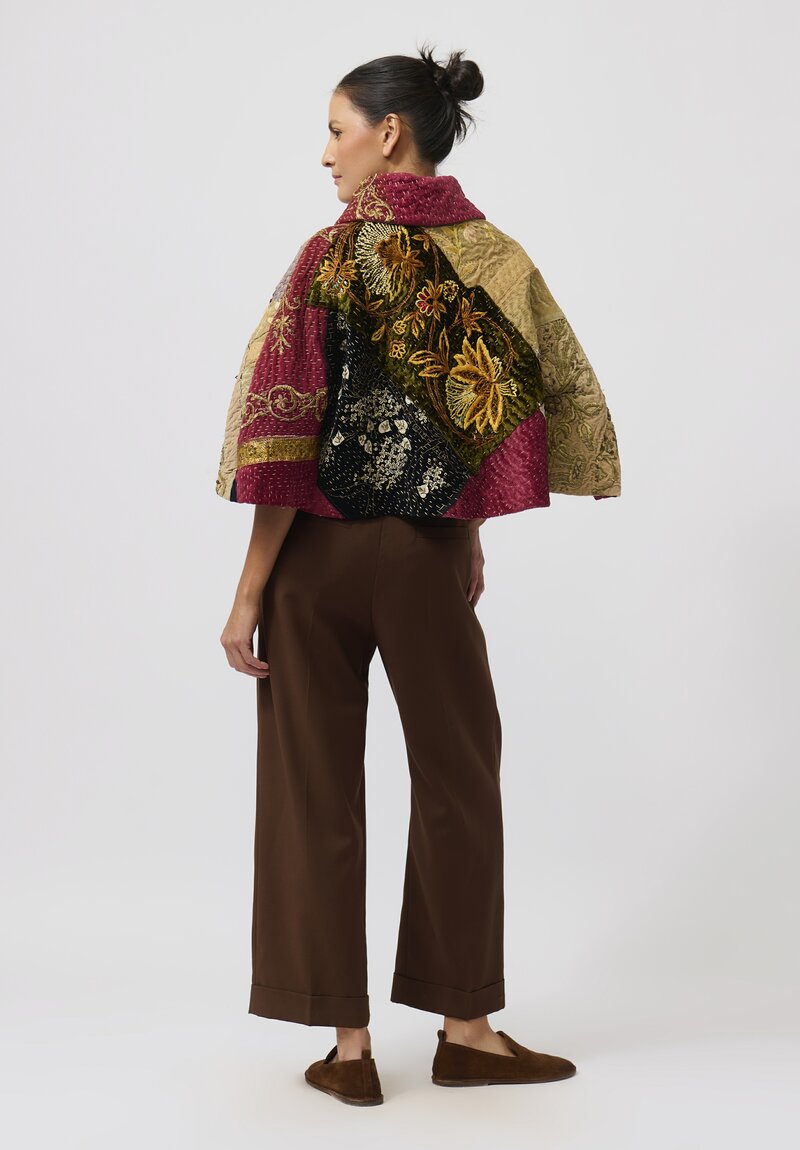 By Walid Silk Farrah Jacket in Brown & Red	