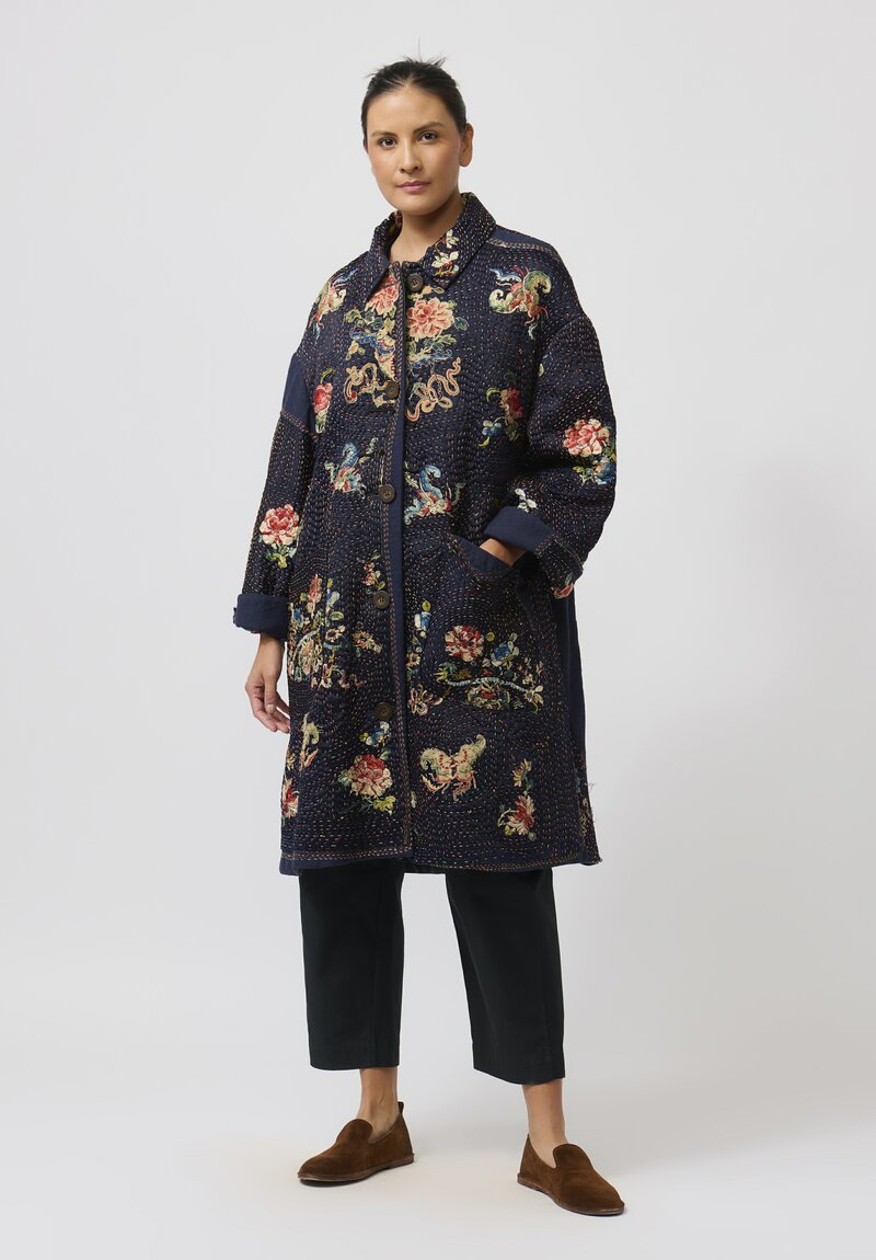 By Walid Kimono Silk Georgina Coat in Navy	