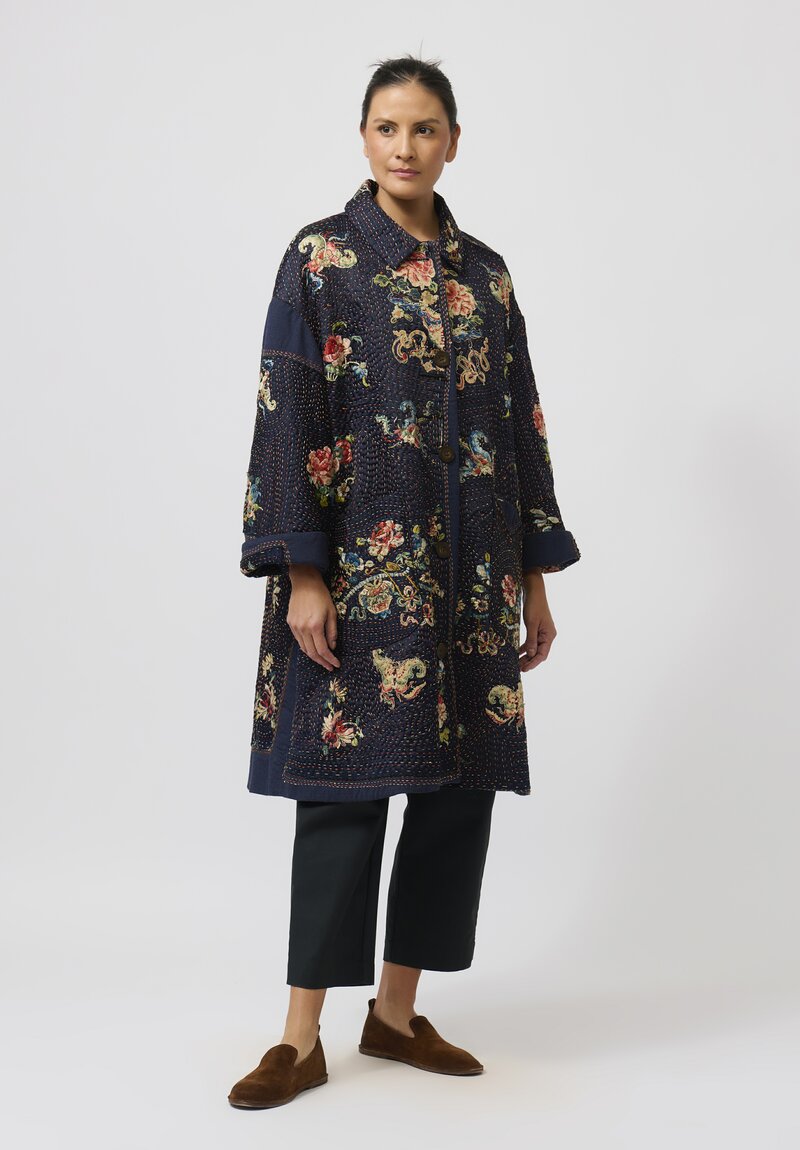 By Walid Kimono Silk Georgina Coat in Navy	