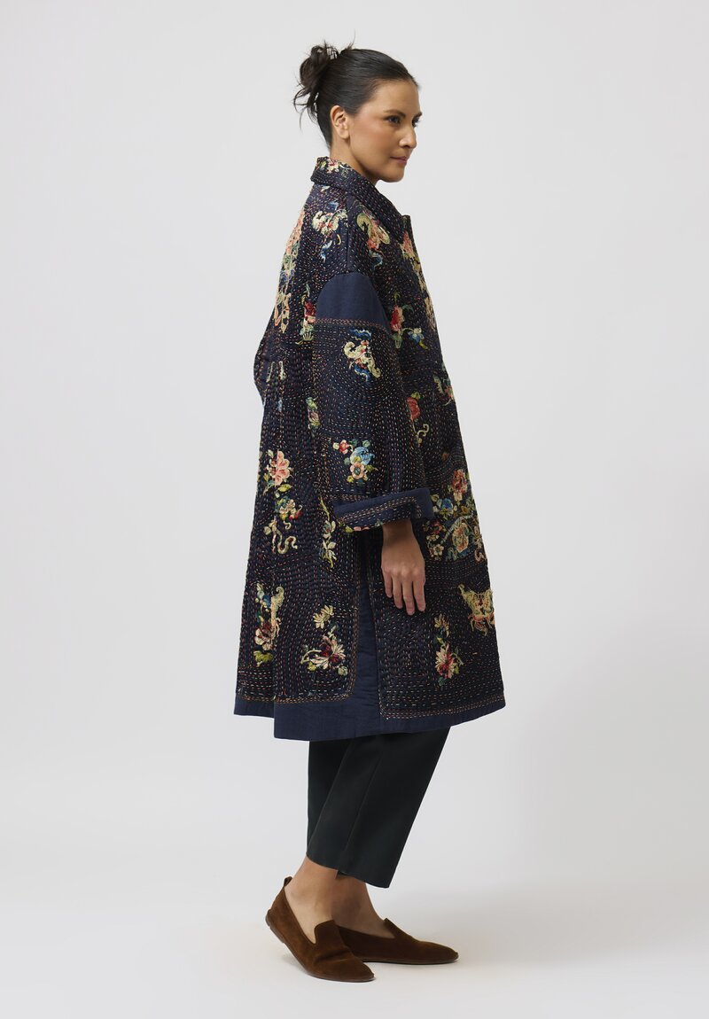 By Walid Kimono Silk Georgina Coat in Navy	