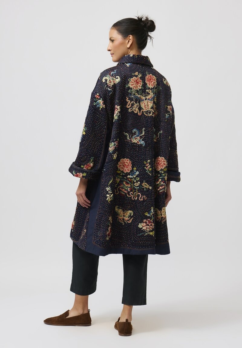 By Walid Kimono Silk Georgina Coat in Navy	