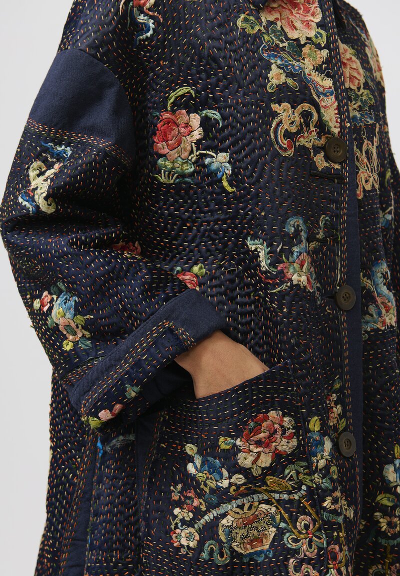 By Walid Kimono Silk Georgina Coat in Navy	