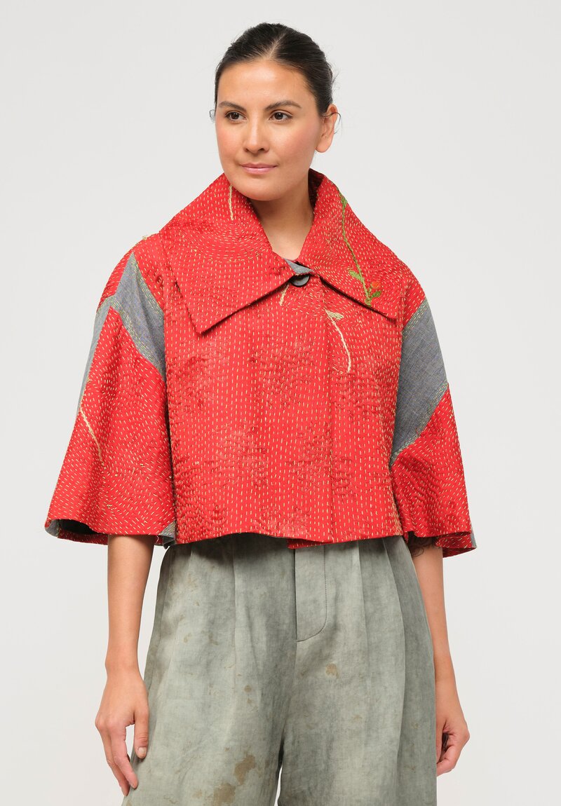 By Walid Kimono Silk Sophia Cover-Up Jacket in Red	