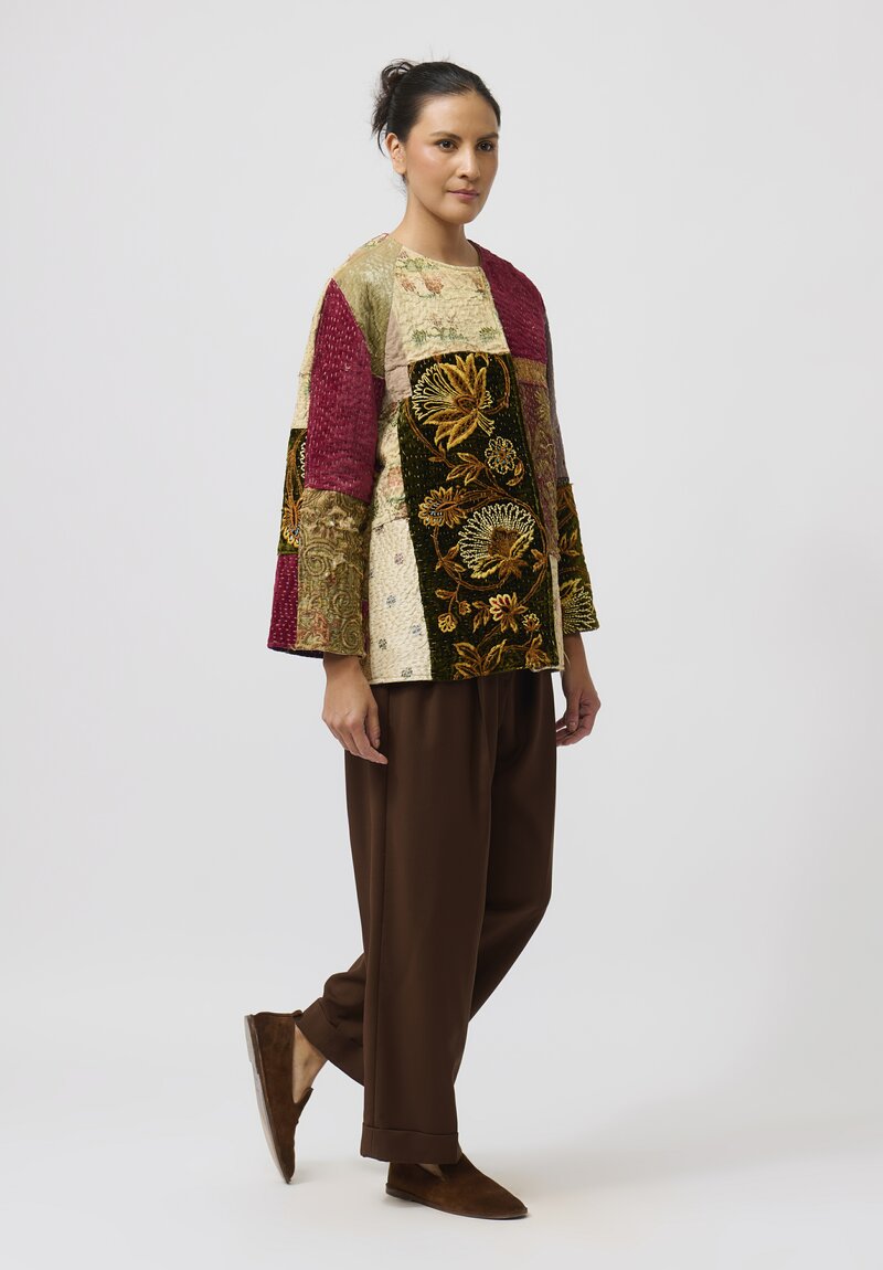 By Walid French & Italian Silk Ilana Jacket in Red & Brown Multi	