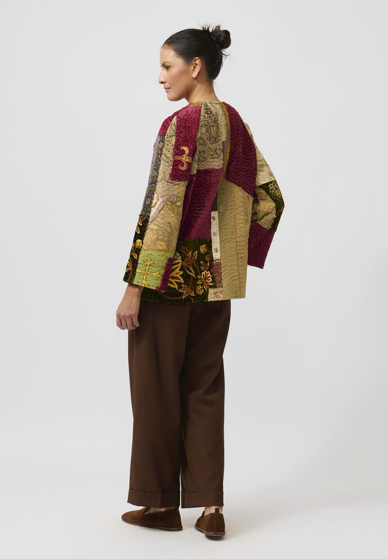 By Walid French & Italian Silk Ilana Jacket in Red & Brown Multi	