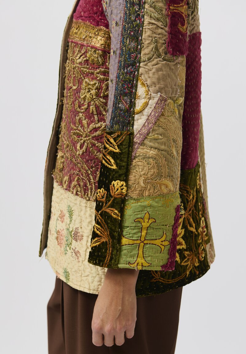 By Walid French & Italian Silk Ilana Jacket in Red & Brown Multi	