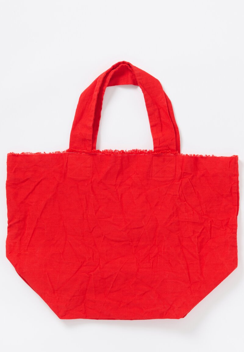 Daniela Gregis Washed Linen Square Bottom Beach Tote in Rosso Red	