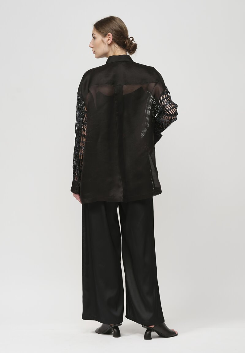 Biyan Geometric Lace Organza Shirt in Black