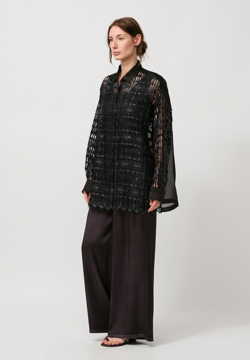 Biyan Geometric Lace Organza Shirt in Black	