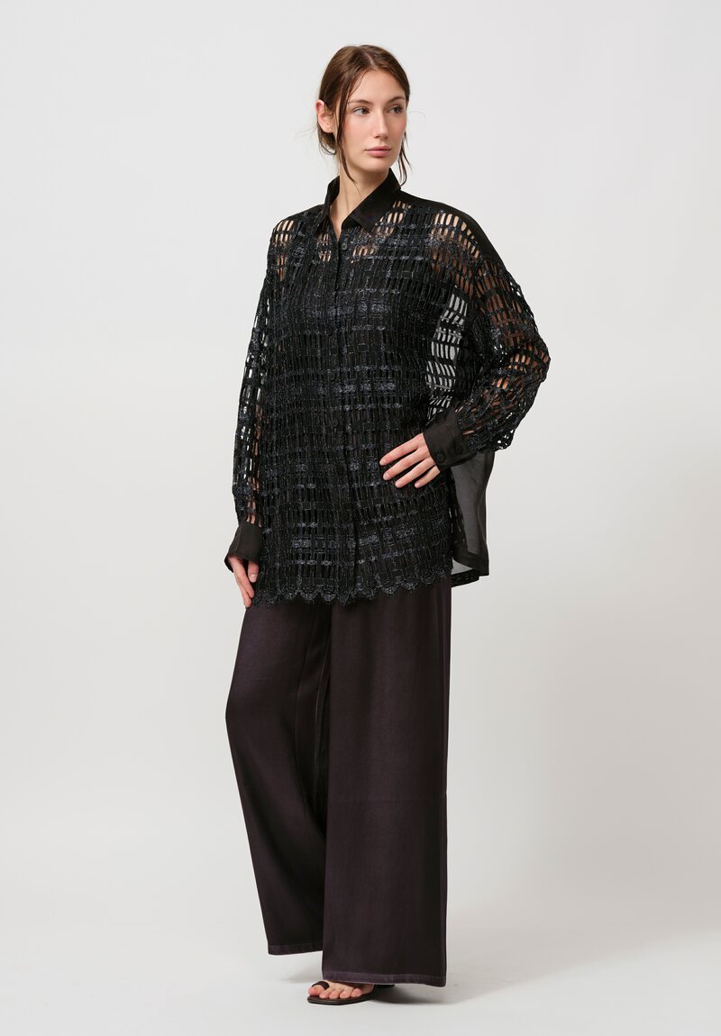 Biyan Geometric Lace Organza Shirt in Black	