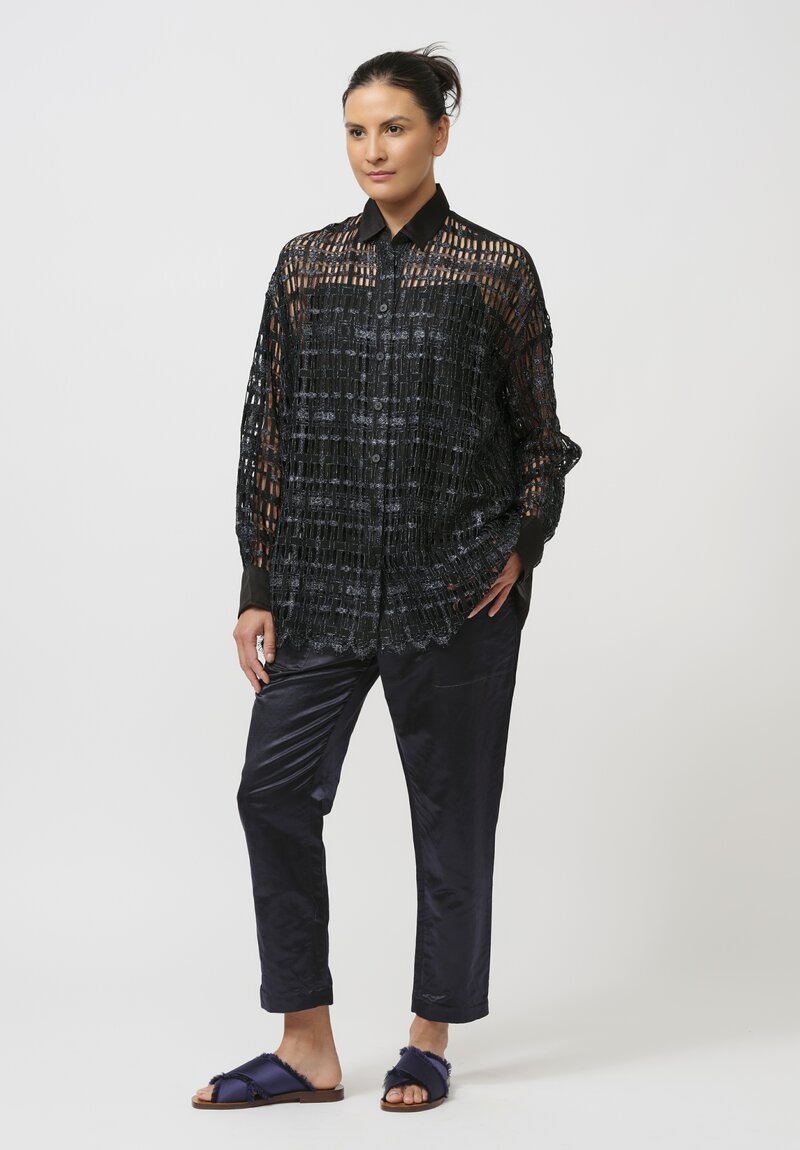 Biyan Geometric Lace Organza Shirt in Black