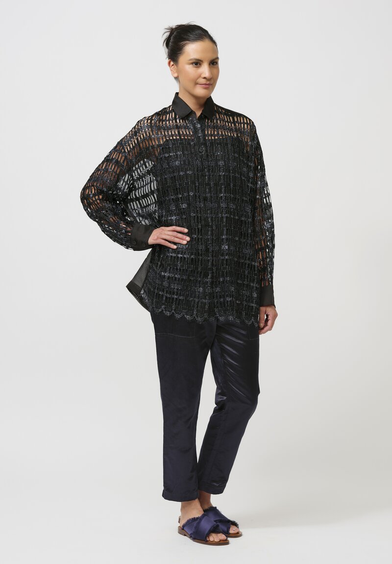 Biyan Geometric Lace Organza Shirt in Black