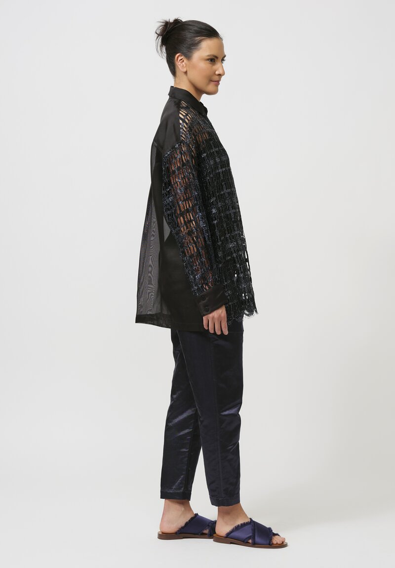 Biyan Geometric Lace Organza Shirt in Black