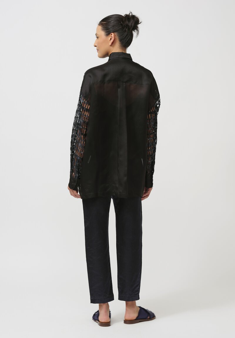 Biyan Geometric Lace Organza Shirt in Black