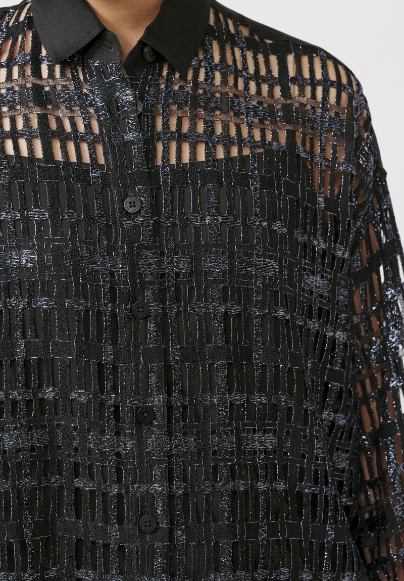 Biyan Geometric Lace Organza Shirt in Black