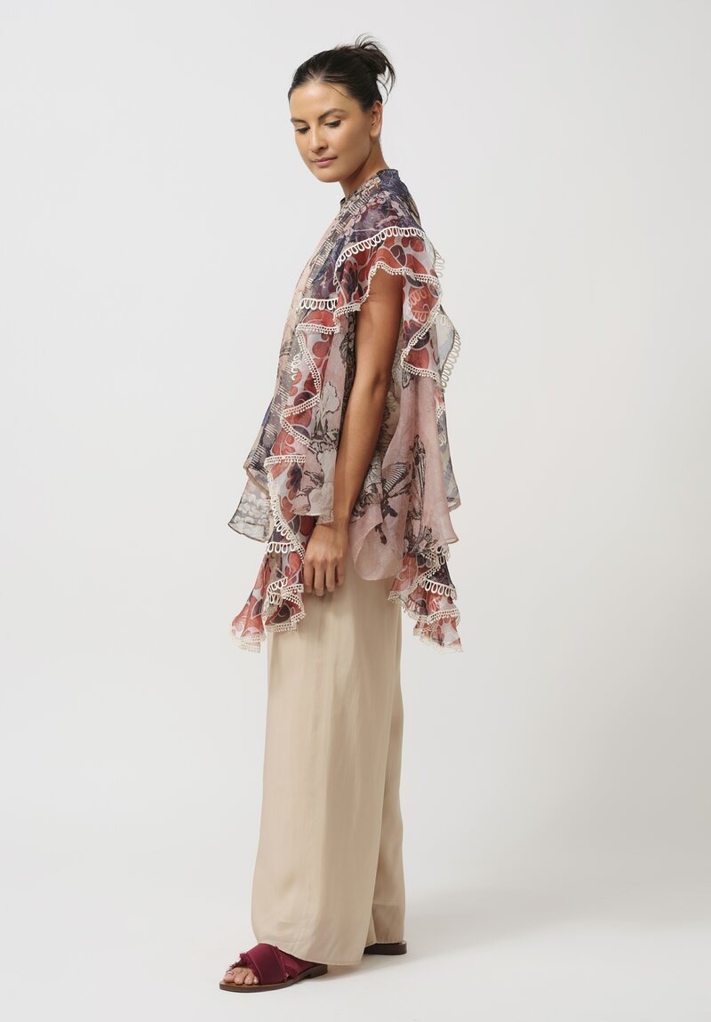 Biyan Silk Organza Waterfall Top in Multi-Color Floral Print