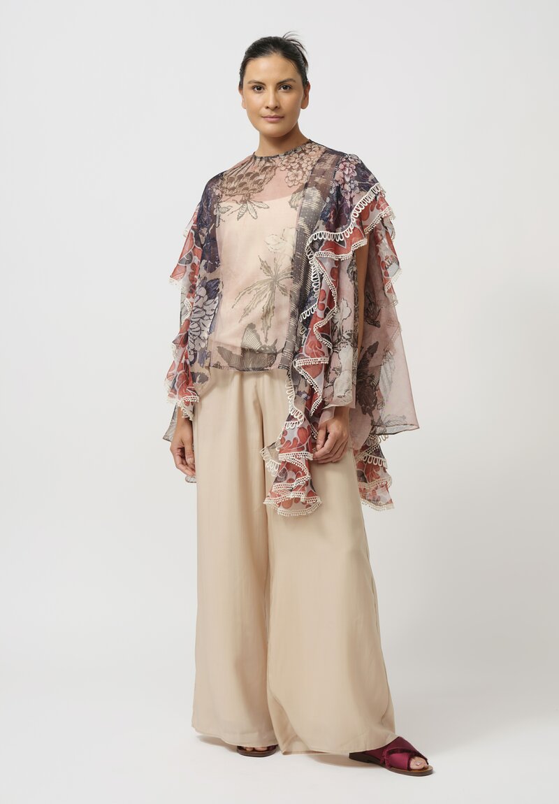 Biyan Silk Organza Waterfall Top in Multi-Color Floral Print