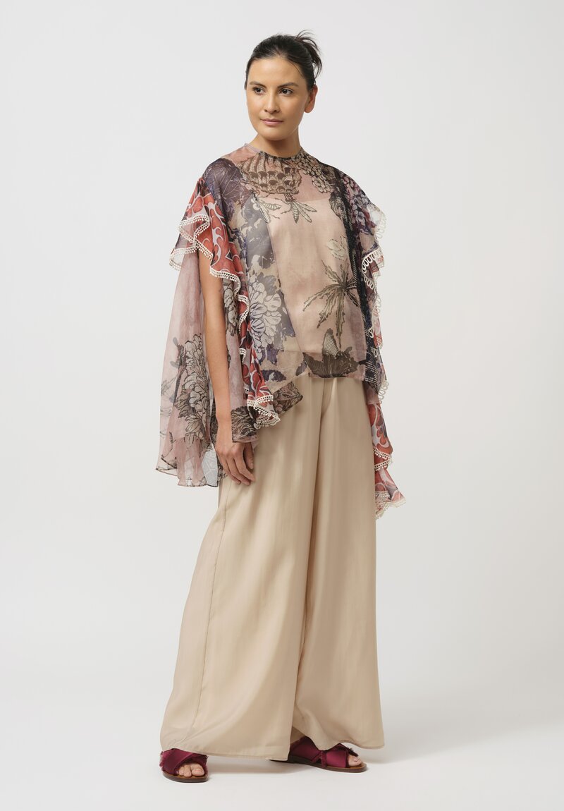 Biyan Silk Organza Waterfall Top in Multi-Color Floral Print