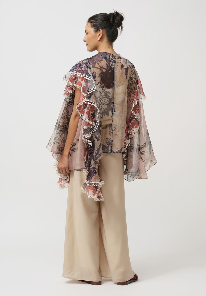 Biyan Silk Organza Waterfall Top in Multi-Color Floral Print