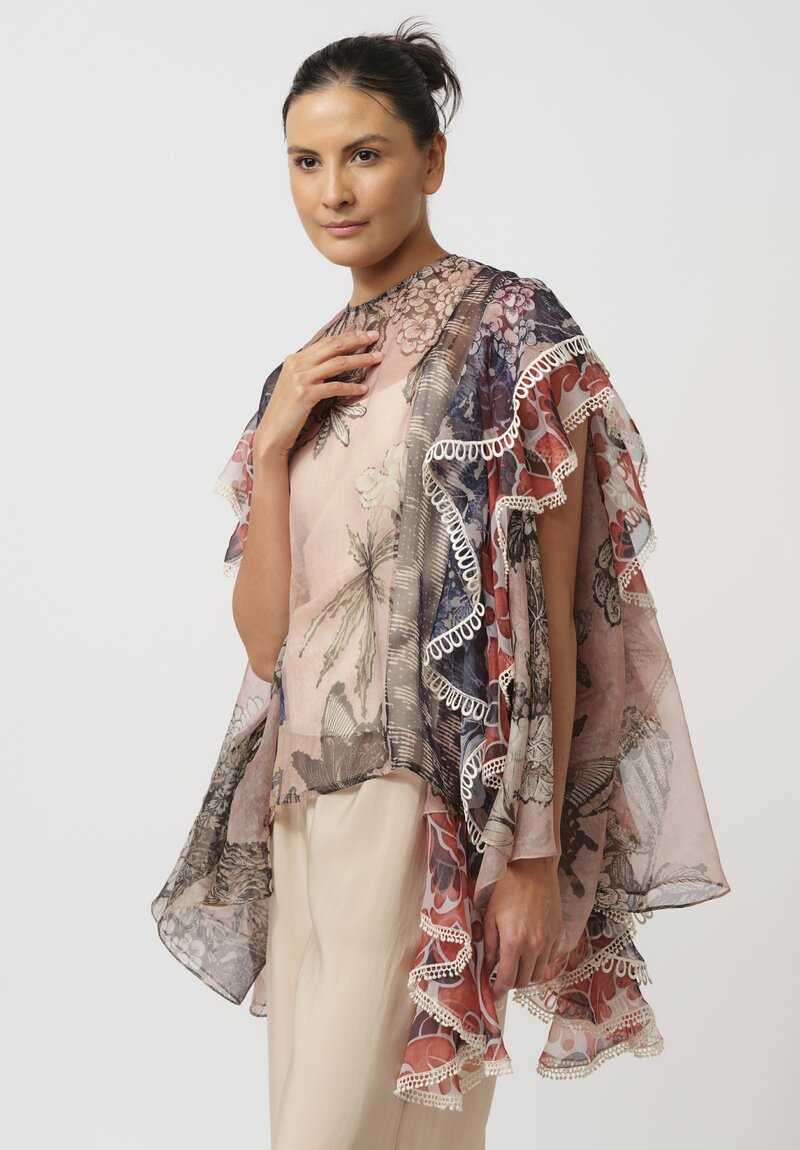 Biyan Silk Organza Waterfall Top in Multi-Color Floral Print