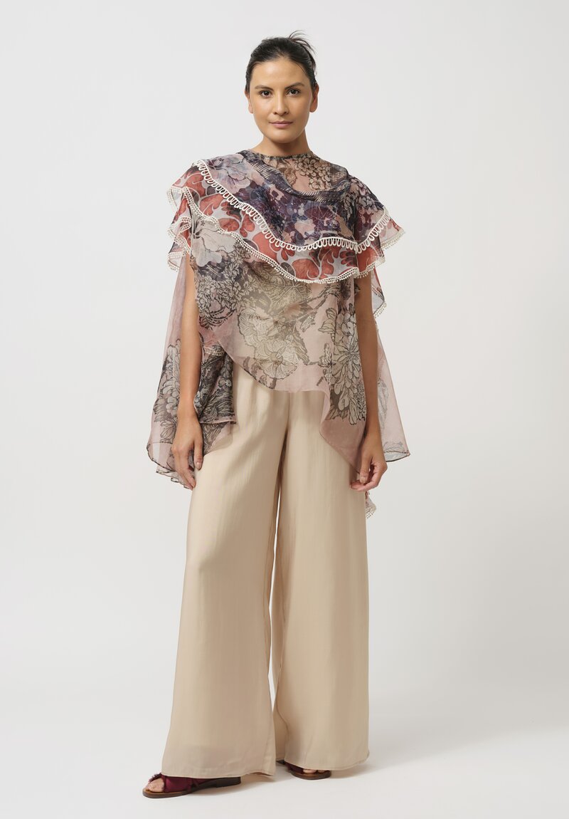 Biyan Silk Organza Waterfall Top in Multi-Color Floral Print