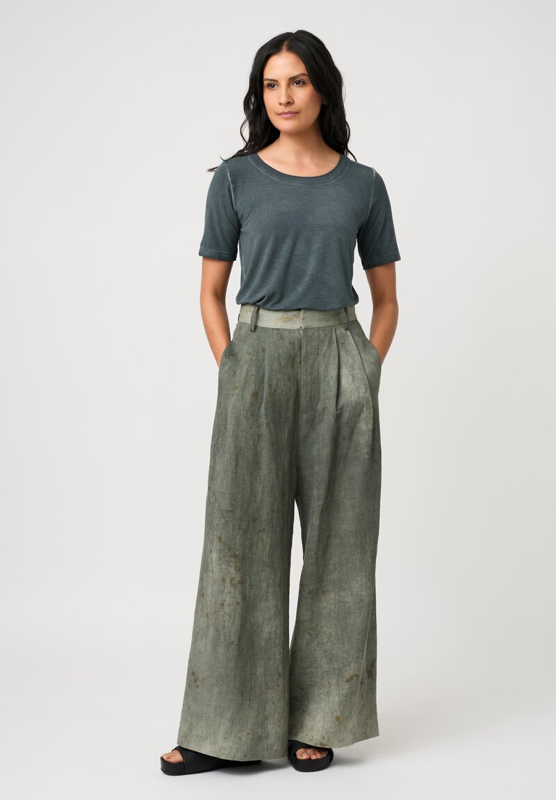 Uma Wang Linen & Cotton Wide Leg Paella Pants in Venice Blue