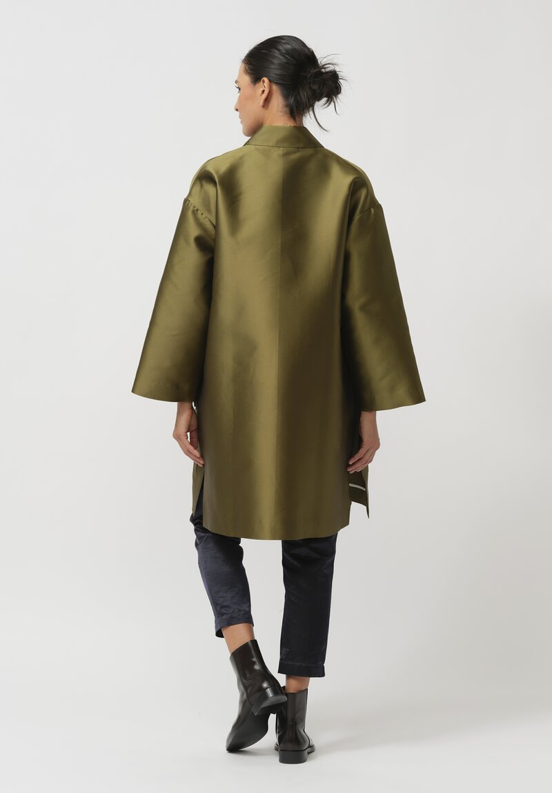 Biyan Taffeta Mikado Floral Coat in Army Green	