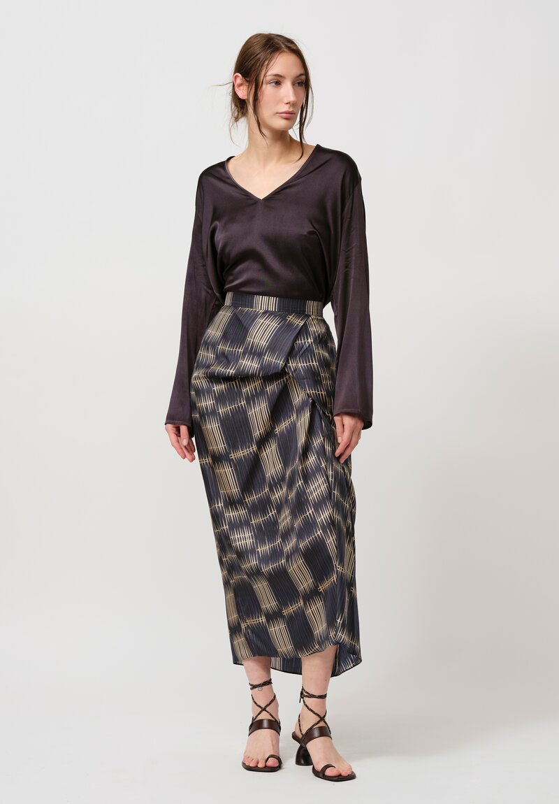 Biyan Silk Twill Slim Skirt in Navy	