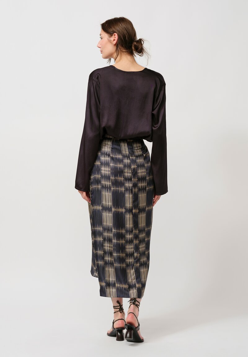 Biyan Silk Twill Slim Skirt in Navy	