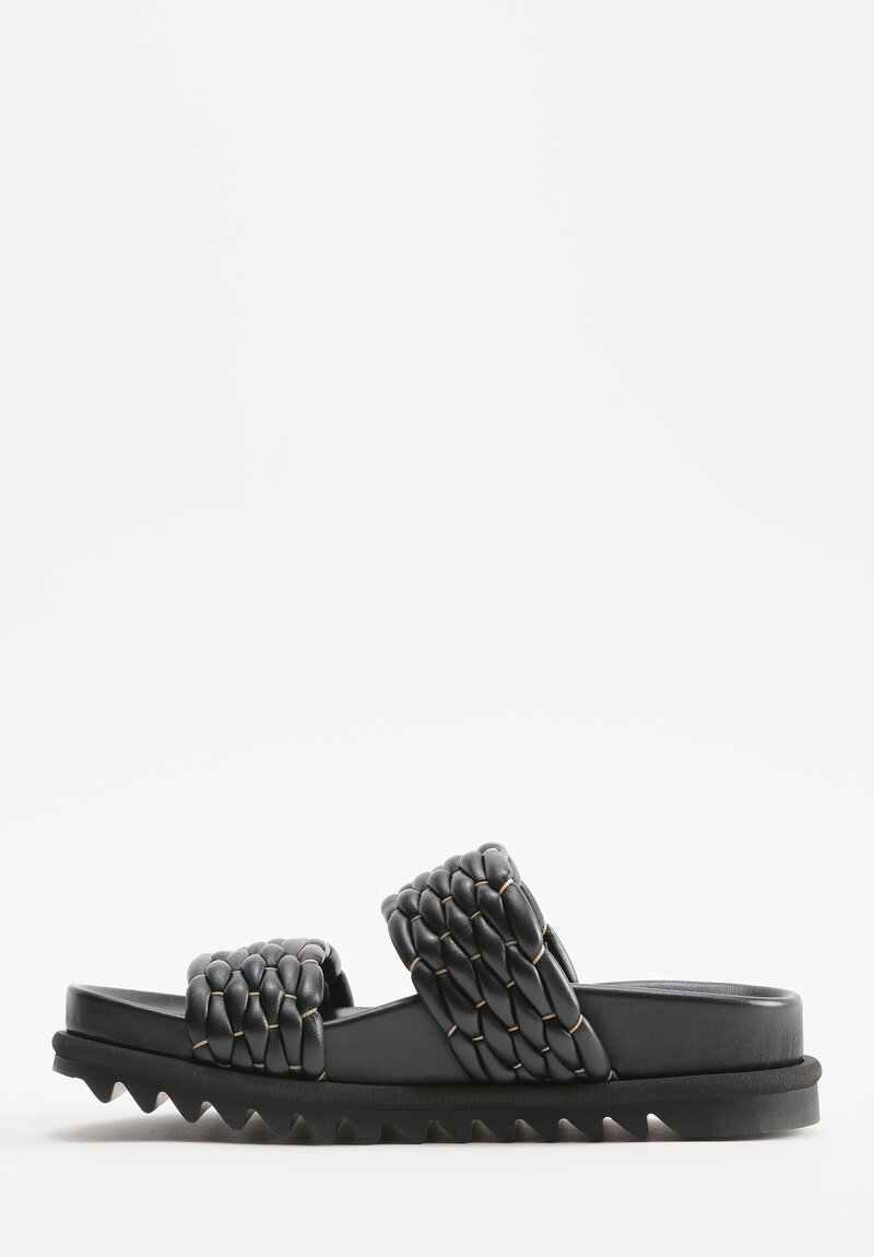 Dries Van Noten Braided Leather Dual Band Sandals in Black