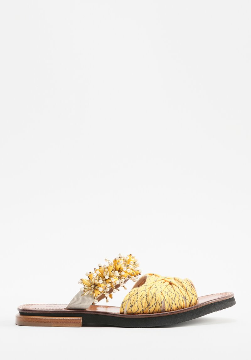 Dries Van Noten Woven Dual Band Lace Embellished Sandals in Yellow Tan