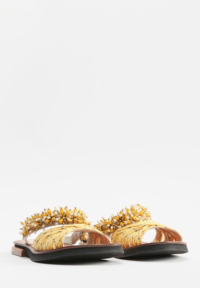 Dries Van Noten Woven Dual Band Lace Embellished Sandals in Yellow Tan