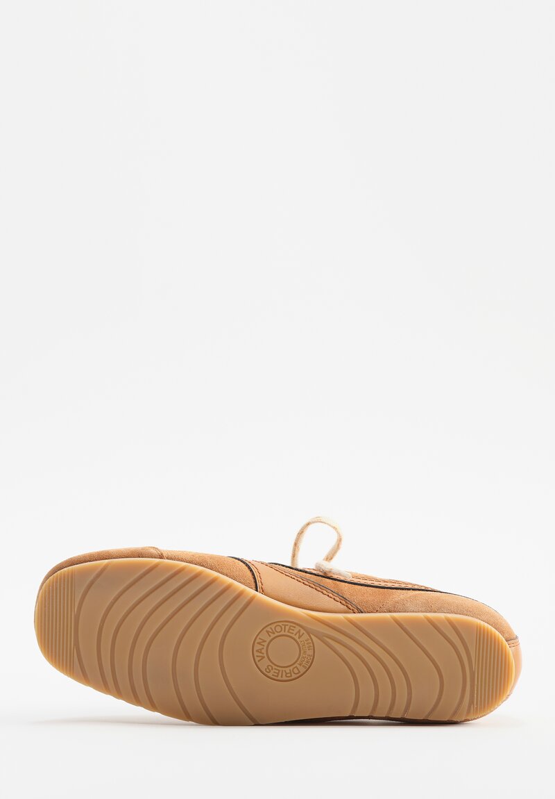 Dries Van Noten Leather Trimmed Suede Sneakers in Tan