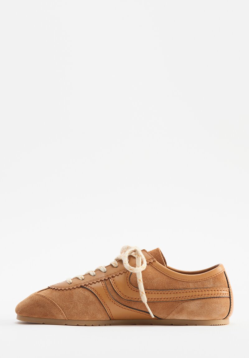 Dries Van Noten Leather Trimmed Suede Sneakers in Tan