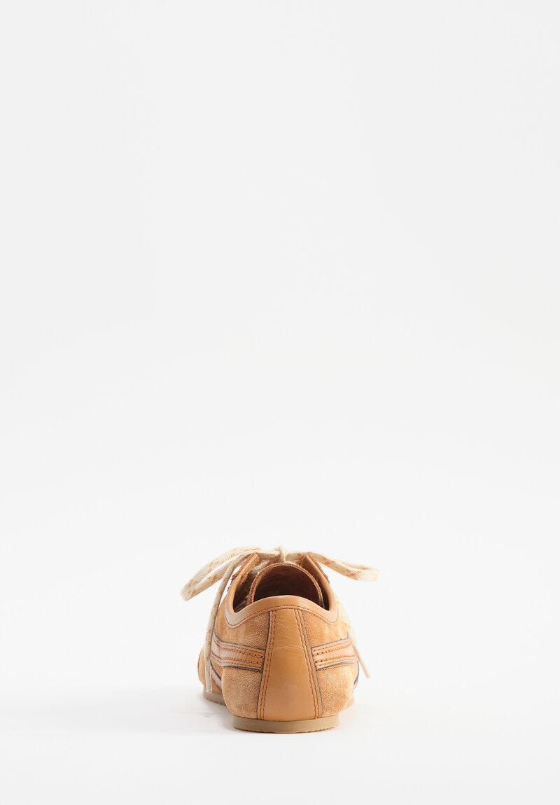 Dries Van Noten Leather Trimmed Suede Sneakers in Tan