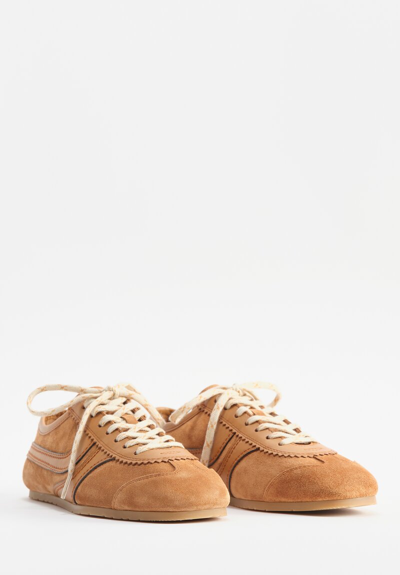 Dries Van Noten Leather Trimmed Suede Sneakers in Tan